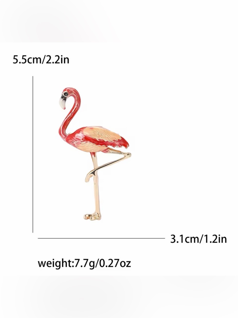 Flamingo Brooch Pin with Red and Cream Enamel - Picture 5 of 6